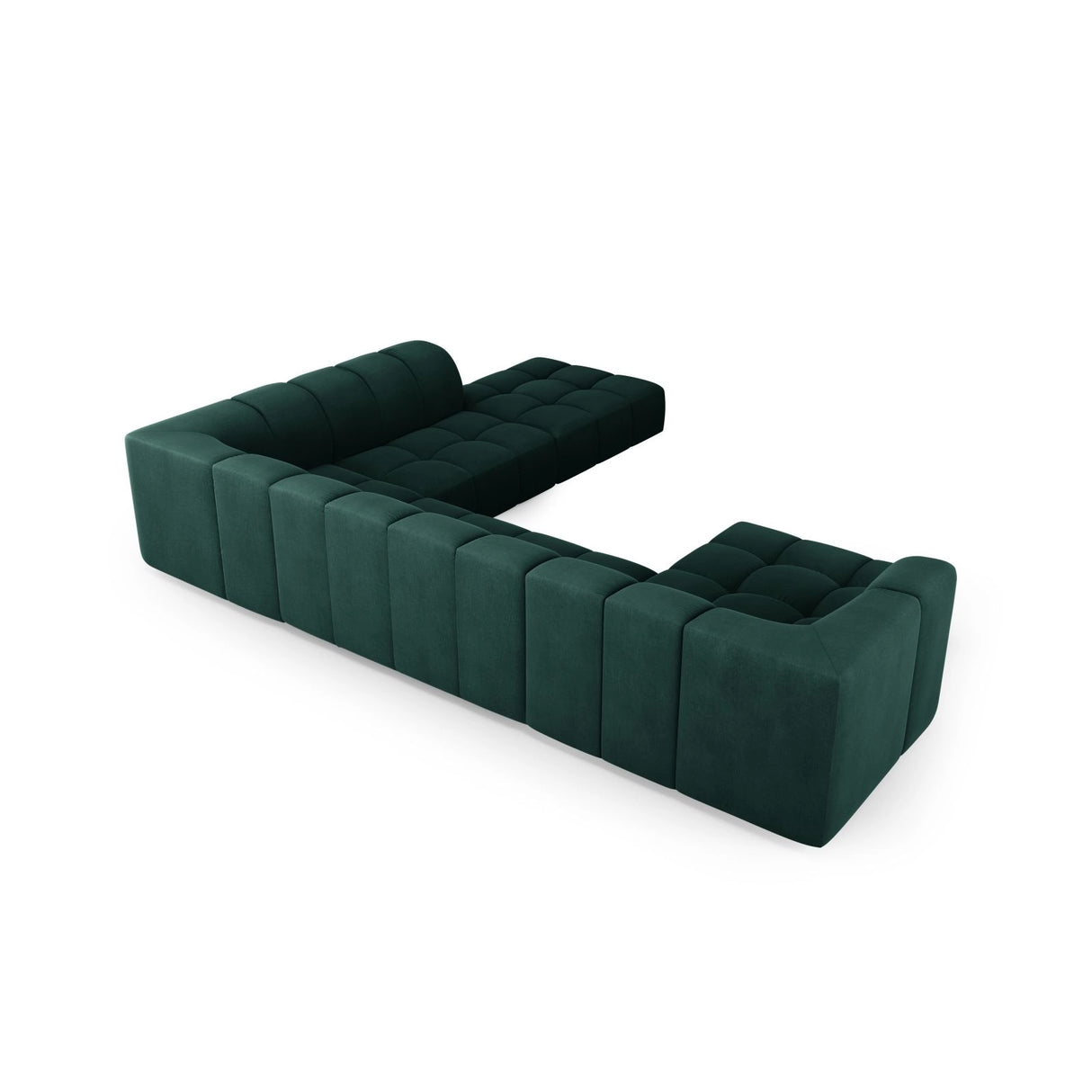 Moritz 7-Sitzer Panorama Ecksofa, Rechte Seite, aus Chenille in Flaschengrün (Rebel 16), Beine aus Schwarzes Plastik, 329x276x70 cm von Cosmopolitan Design – Bild 3