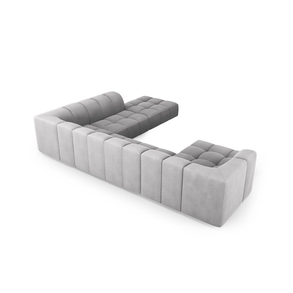 Moritz 7-Sitzer Panorama Ecksofa, Rechte Seite, aus Chenille in Hellgrau (Rebel 5), Beine aus Schwarzes Plastik, 329x276x70 cm von Cosmopolitan Design – Bild 3