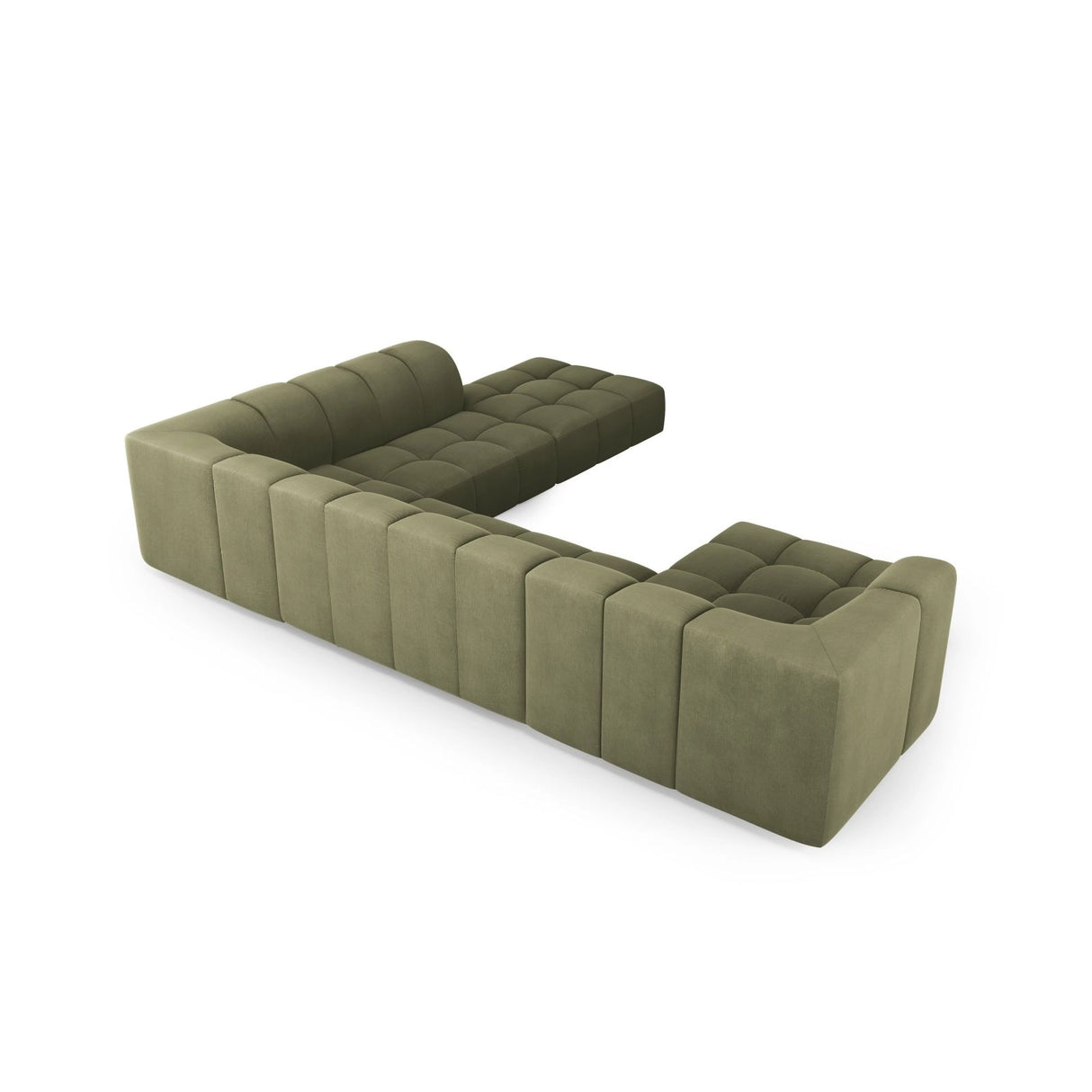 Moritz 7-Sitzer Panorama Ecksofa, Rechte Seite, aus Chenille in Hellgrün (Rebel 18), Beine aus Schwarzes Plastik, 329x276x70 cm von Cosmopolitan Design – Bild 3