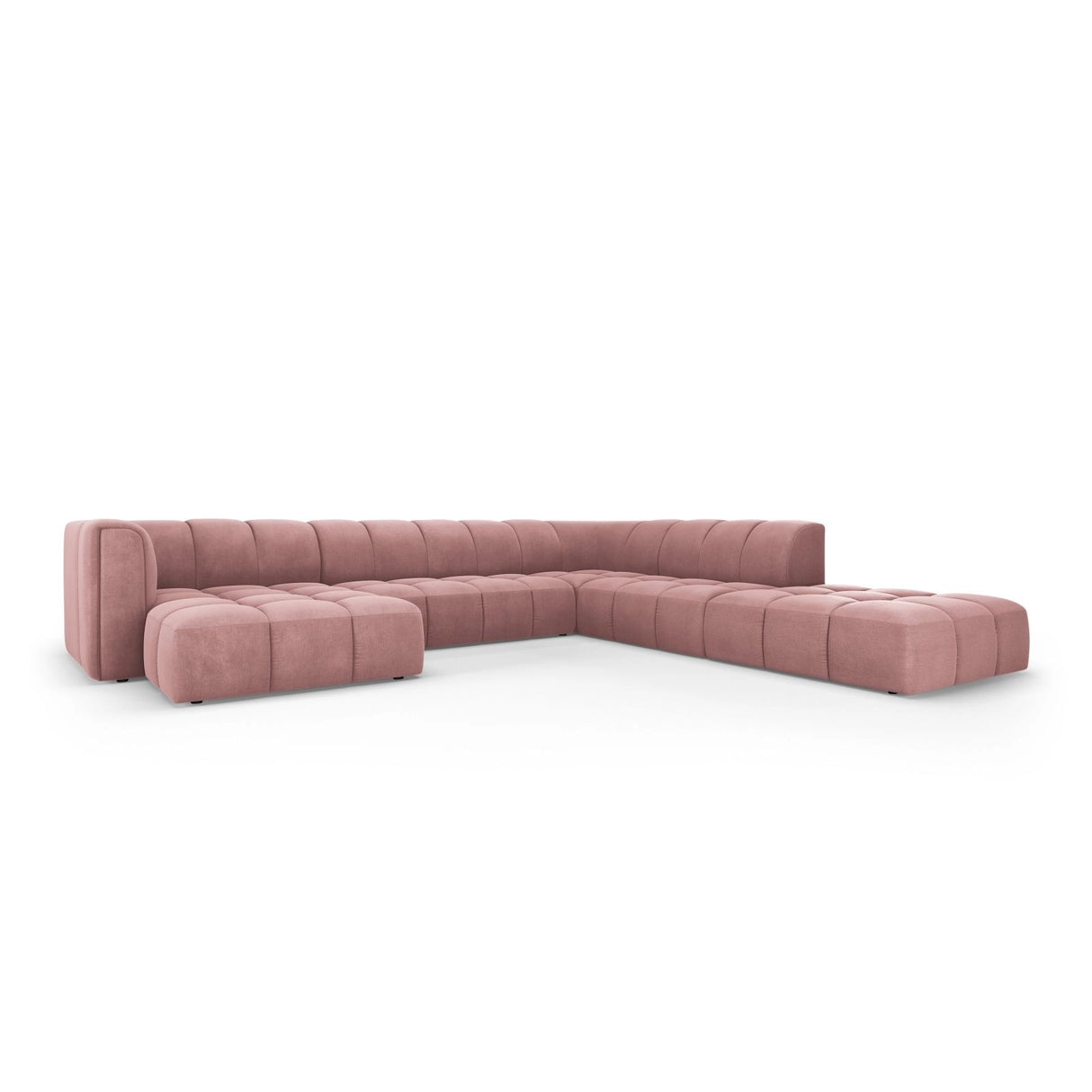 Moritz 7-Sitzer Panorama Ecksofa, Rechte Seite, aus Chenille in Rosa (Rebel 7), Beine aus Schwarzes Plastik, 329x276x70 cm von Cosmopolitan Design – Bild 2
