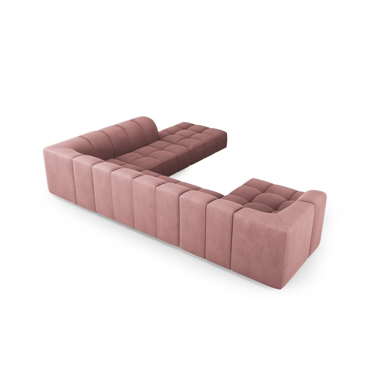 Moritz 7-Sitzer Panorama Ecksofa, Rechte Seite, aus Chenille in Rosa (Rebel 7), Beine aus Schwarzes Plastik, 329x276x70 cm von Cosmopolitan Design – Bild 3