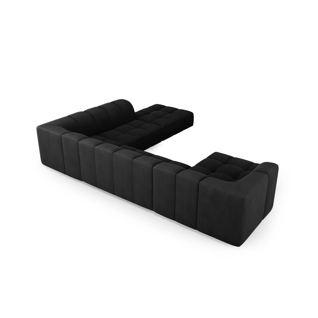 Moritz 7-Sitzer Panorama Ecksofa, Rechte Seite, aus Chenille in Schwarz (Rebel 1), Beine aus Schwarzes Plastik, 329x276x70 cm von Cosmopolitan Design – Bild 3