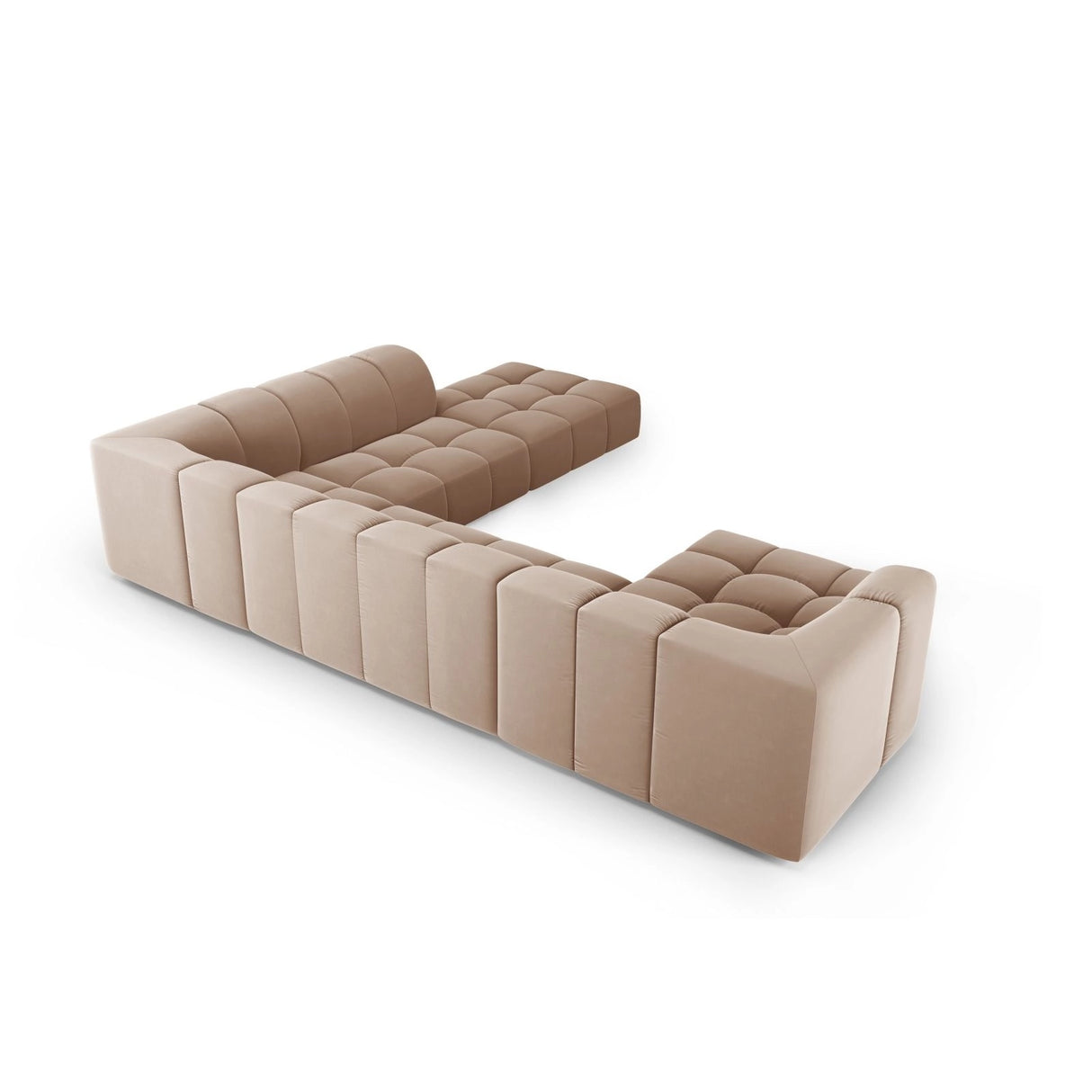 Moritz 7-Sitzer Panorama Ecksofa, Rechte Seite, aus Samt in Beige (Bluvel 28), Beine aus Schwarzes Plastik, 329x276x70 cm von Cosmopolitan Design – Bild 3