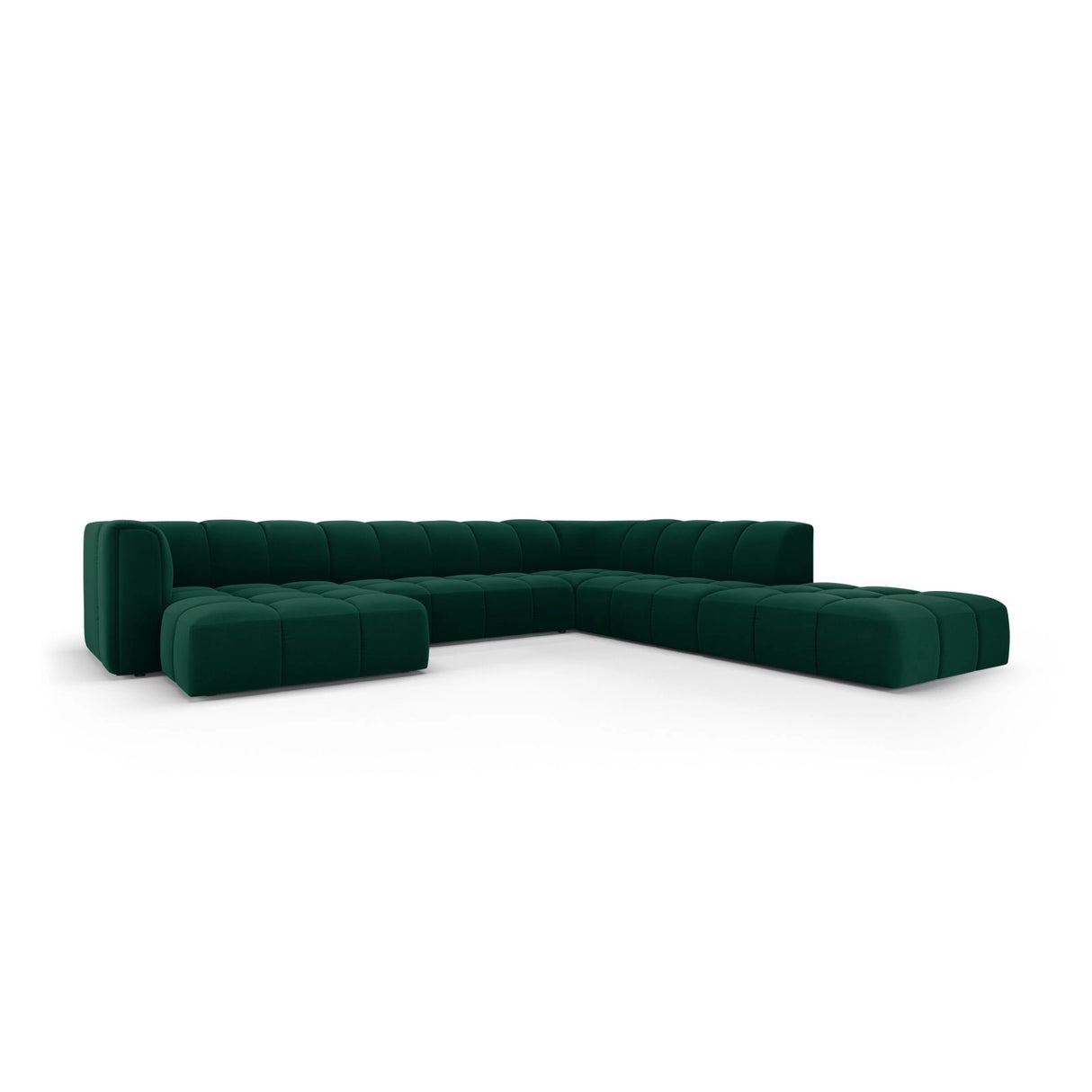Moritz 7-Sitzer Panorama Ecksofa, Rechte Seite, aus Samt in Flaschengrün (Bluvel 78), Beine aus Schwarzes Plastik, 329x276x70 cm von Cosmopolitan Design – Bild 2