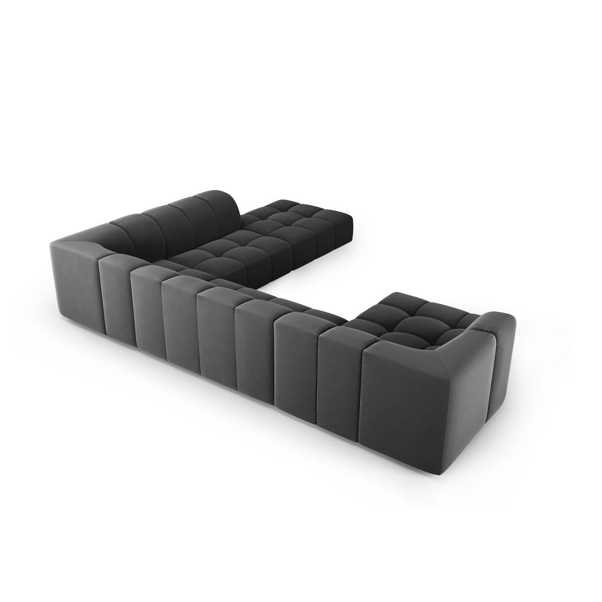 Moritz 7-Sitzer Panorama Ecksofa, Rechte Seite, aus Samt in Grau (Bluvel 14), Beine aus Schwarzes Plastik, 329x276x70 cm von Cosmopolitan Design – Bild 3