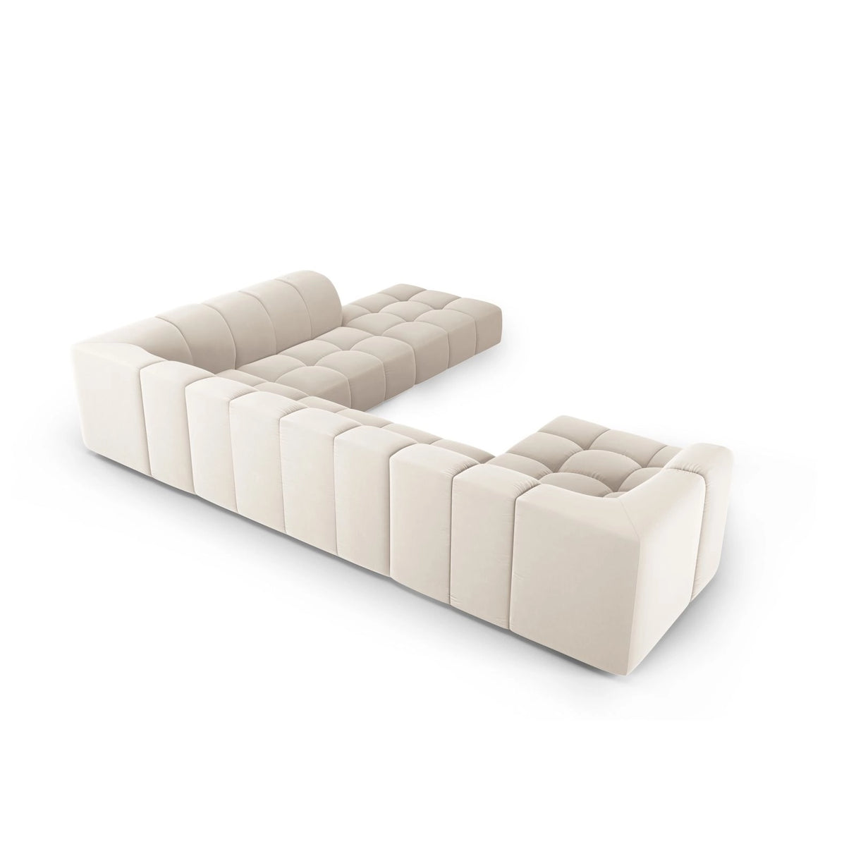 Moritz 7-Sitzer Panorama Ecksofa, Rechte Seite, aus Samt in Hellbeige (Bluvel 22), Beine aus Schwarzes Plastik, 329x276x70 cm von Cosmopolitan Design – Bild 3