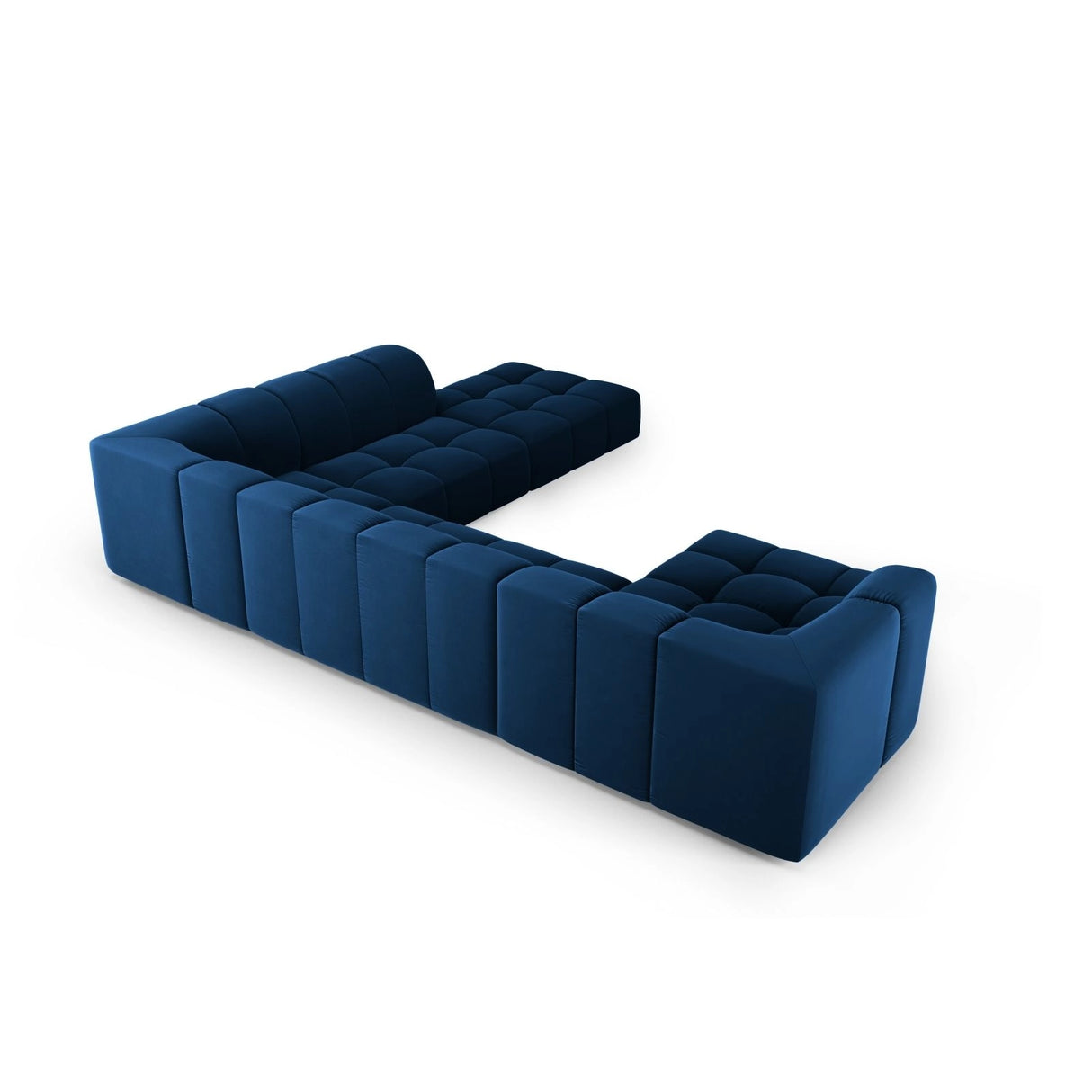 Moritz 7-Sitzer Panorama Ecksofa, Rechte Seite, aus Samt in Königsblau (Bluvel 86), Beine aus Schwarzes Plastik, 329x276x70 cm von Cosmopolitan Design – Bild 3