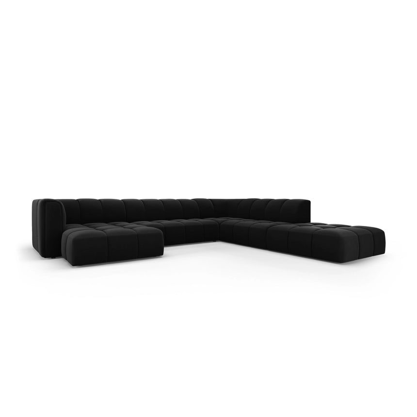 Moritz 7-Sitzer Panorama Ecksofa, Rechte Seite, aus Samt in Schwarz (Bluvel 19), Beine aus Schwarzes Plastik, 329x276x70 cm von Cosmopolitan Design – Bild 2