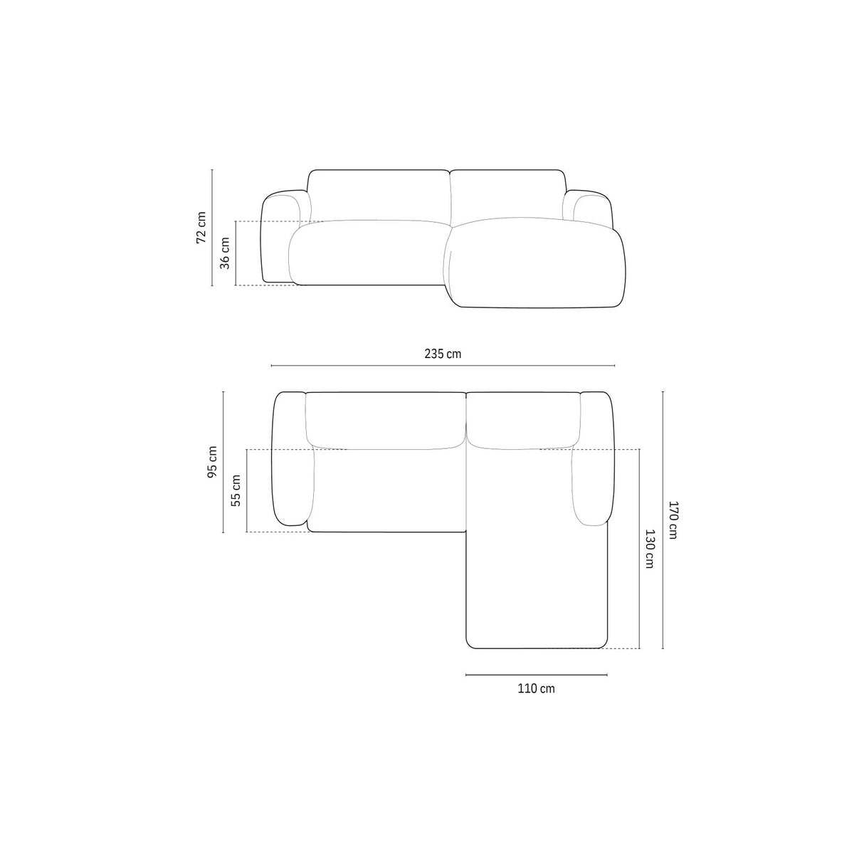 Nolio 4-Sitzer Ecksofa, Rechte Seite, aus Samt in Hellgrün (Casino Forest), 235x170x72 cm von Cosmopolitan Design – Bild 3