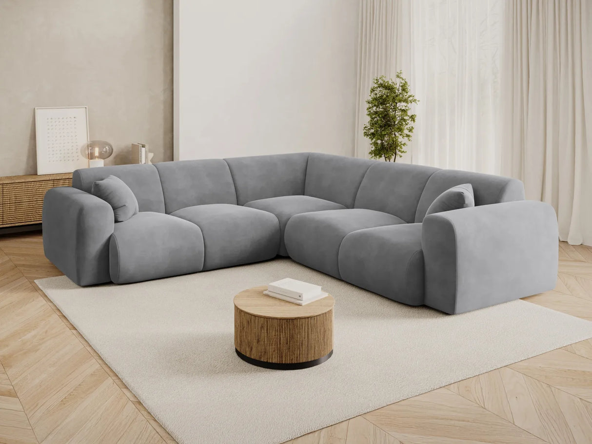 Nolio 5-Sitzer Ecksofa, symmetrisch, aus Samt in Hellgrau (Casino Ash), 252x252x72 cm von Cosmopolitan Design – Bild 2