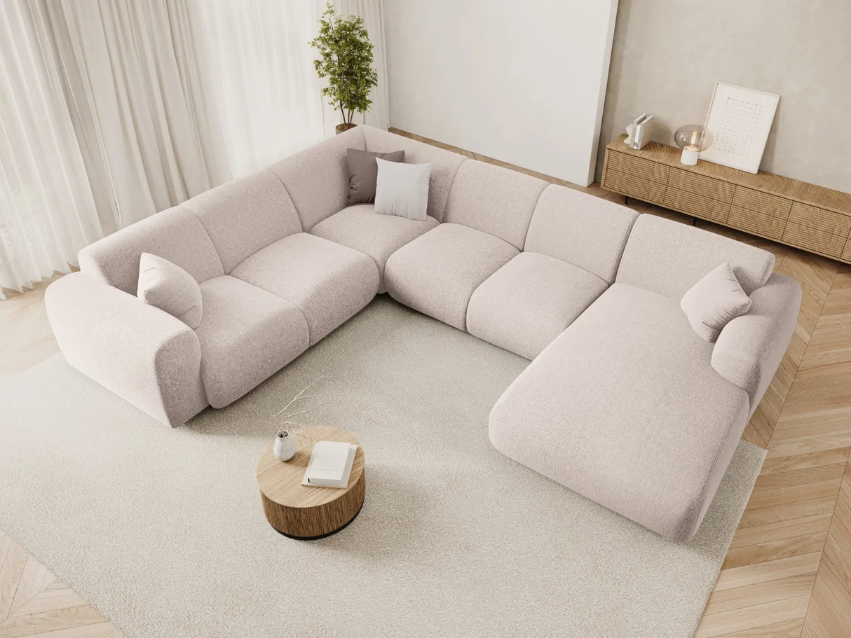 Nolio 6-Sitzer Panorama Ecksofa, Linke Seite, aus Chenille in Beige (Haga 30), Beine aus Schwarzes Plastik, 342x252x72 cm von Cosmopolitan Design – Bild 2