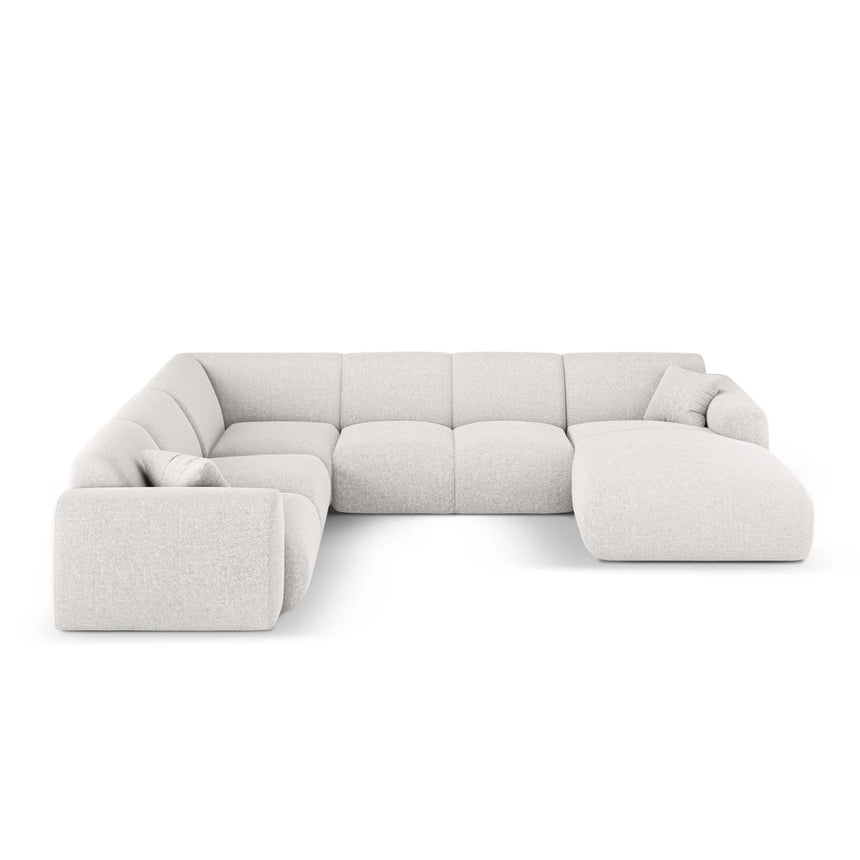 Nolio 6-Sitzer Panorama Ecksofa, Linke Seite, aus Chenille in Hellgrau (Haga 06), Beine aus Schwarzes Plastik, 342x252x72 cm von Cosmopolitan Design – Bild 1