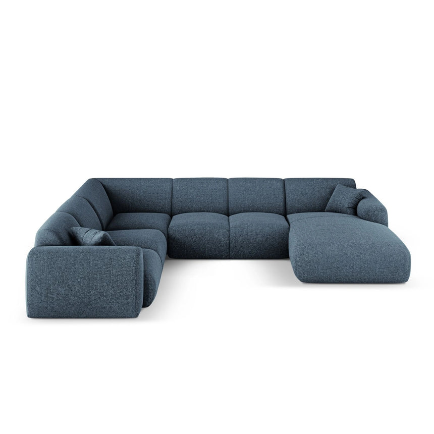 Nolio 6-Sitzer Panorama Ecksofa, Linke Seite, aus Chenille in Königsblau (Haga 86), Beine aus Schwarzes Plastik, 342x252x72 cm von Cosmopolitan Design – Bild 1