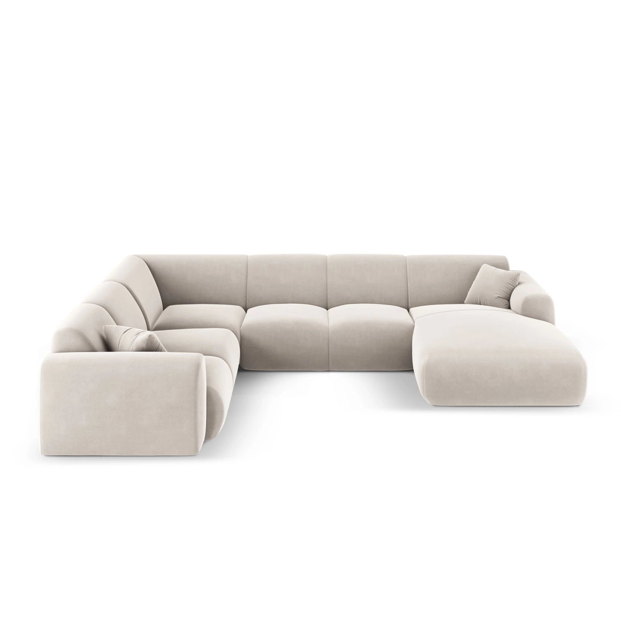 Nolio 6-Sitzer Panorama Ecksofa, Linke Seite, aus Samt in Hellbeige (Casino Pearl), Beine aus Schwarzes Plastik, 342x252x72 cm von Cosmopolitan Design – Bild 1