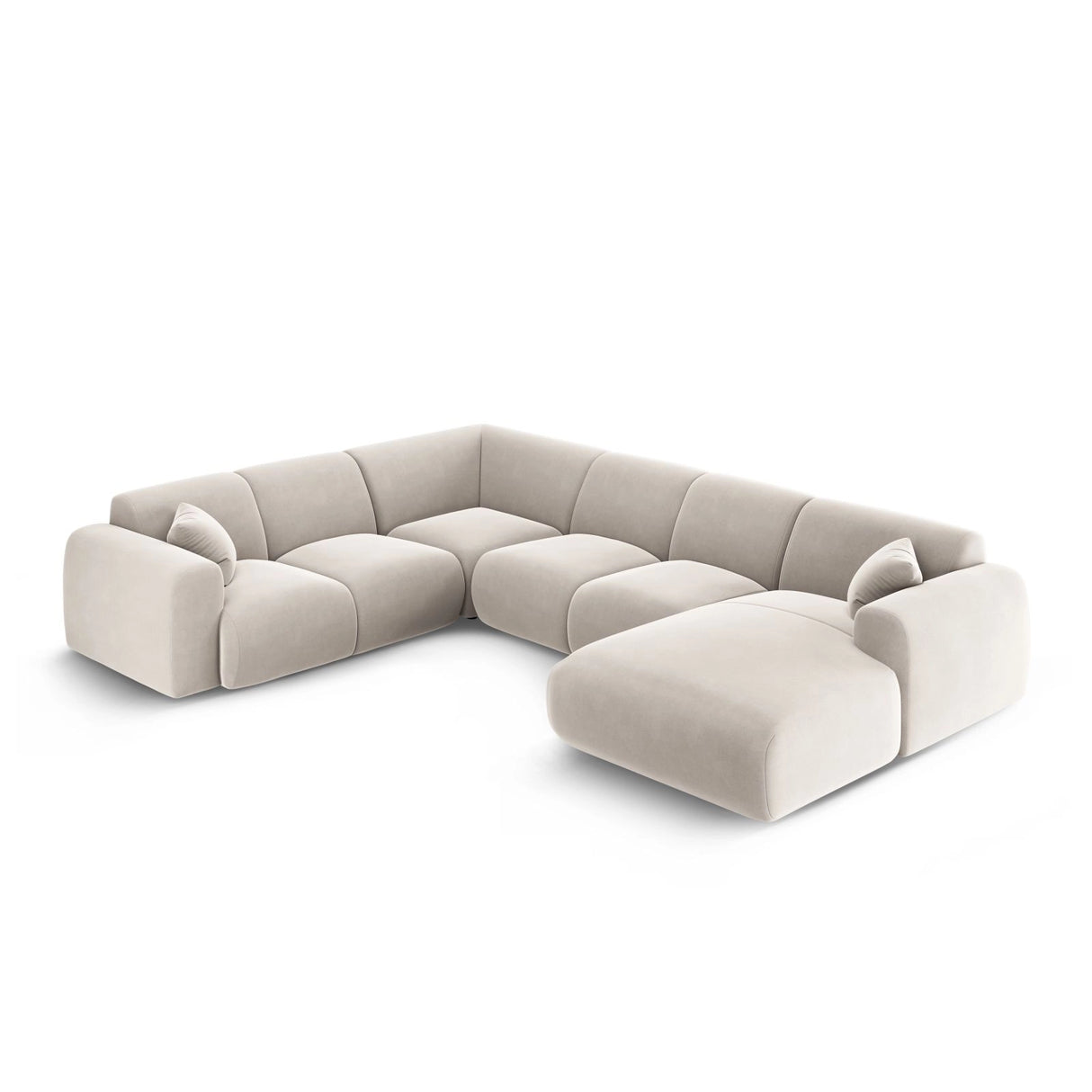 Nolio 6-Sitzer Panorama Ecksofa, Linke Seite, aus Samt in Hellbeige (Casino Pearl), Beine aus Schwarzes Plastik, 342x252x72 cm von Cosmopolitan Design – Bild 3