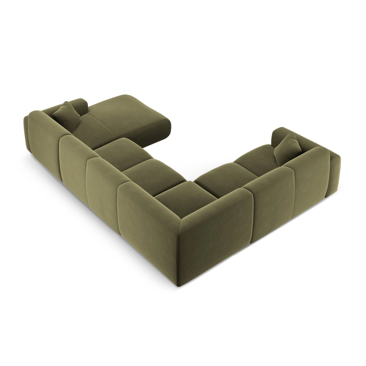 Nolio 6-Sitzer Panorama Ecksofa, Linke Seite, aus Samt in Hellgrün (Casino Forest), Beine aus Schwarzes Plastik, 342x252x72 cm von Cosmopolitan Design – Bild 4