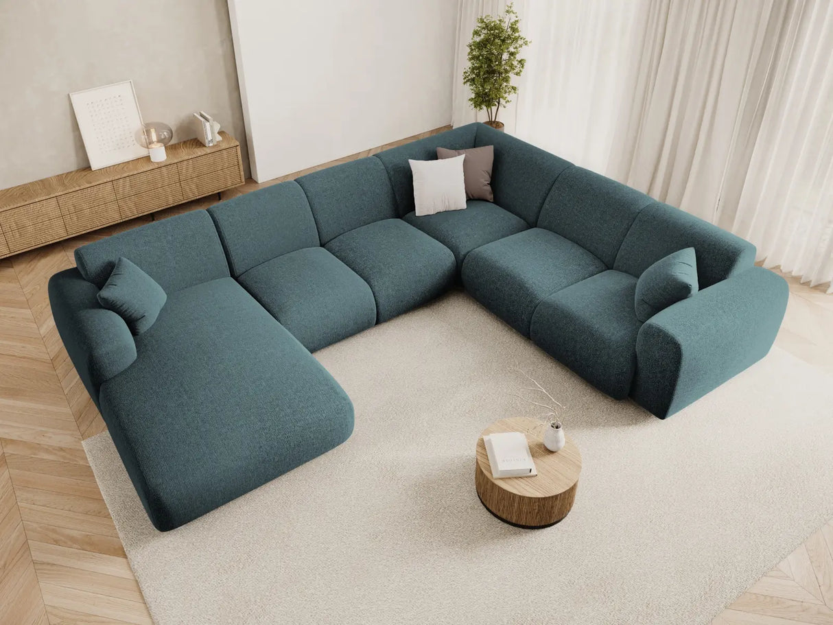 Nolio 6-Sitzer Panorama Ecksofa, Rechte Seite, aus Chenille in Petrol (Haga 78), Beine aus Schwarzes Plastik, 342x252x72 cm von Cosmopolitan Design – Bild 2