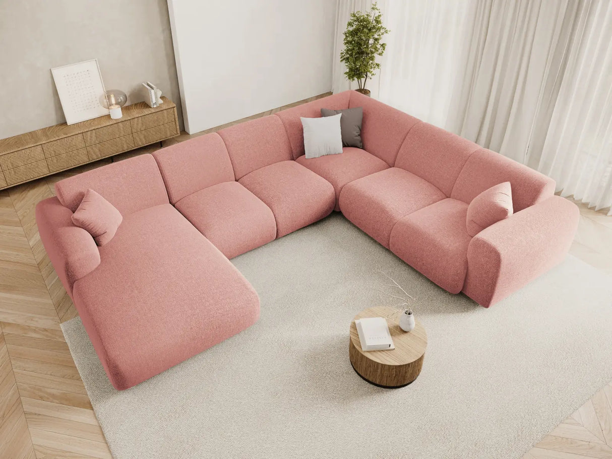 Nolio 6-Sitzer Panorama Ecksofa, Rechte Seite, aus Chenille in Rosa (Haga 52), Beine aus Schwarzes Plastik, 342x252x72 cm von Cosmopolitan Design – Bild 2