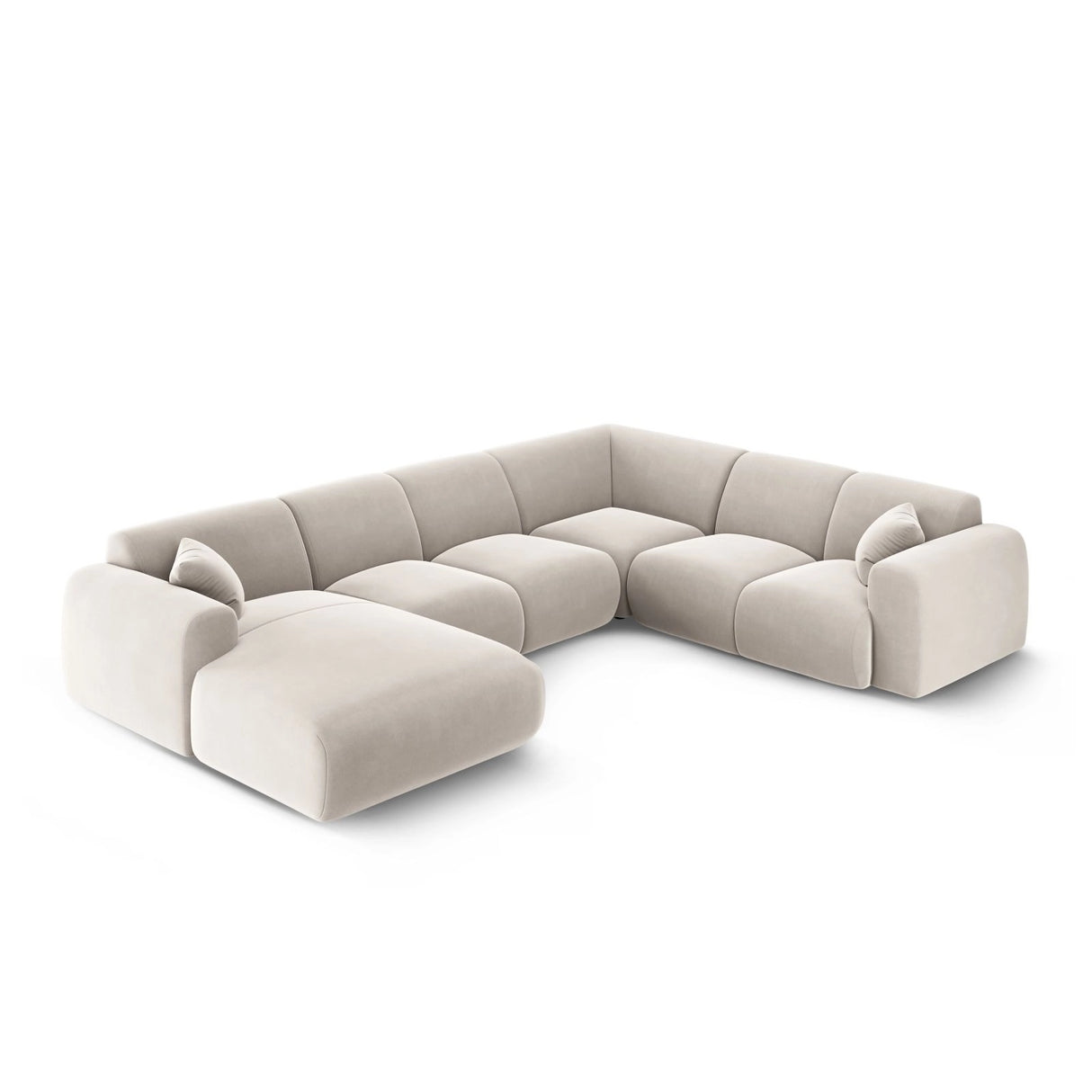 Nolio 6-Sitzer Panorama Ecksofa, Rechte Seite, aus Samt in Hellbeige (Casino Pearl), Beine aus Schwarzes Plastik, 342x252x72 cm von Cosmopolitan Design – Bild 3