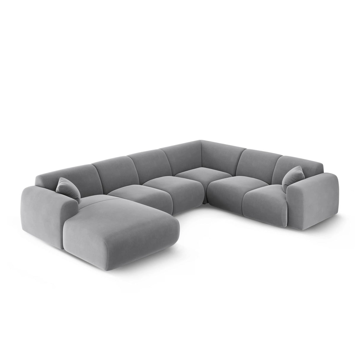 Nolio 6-Sitzer Panorama Ecksofa, Rechte Seite, aus Samt in Hellgrau (Casino Ash), Beine aus Schwarzes Plastik, 342x252x72 cm von Cosmopolitan Design – Bild 3