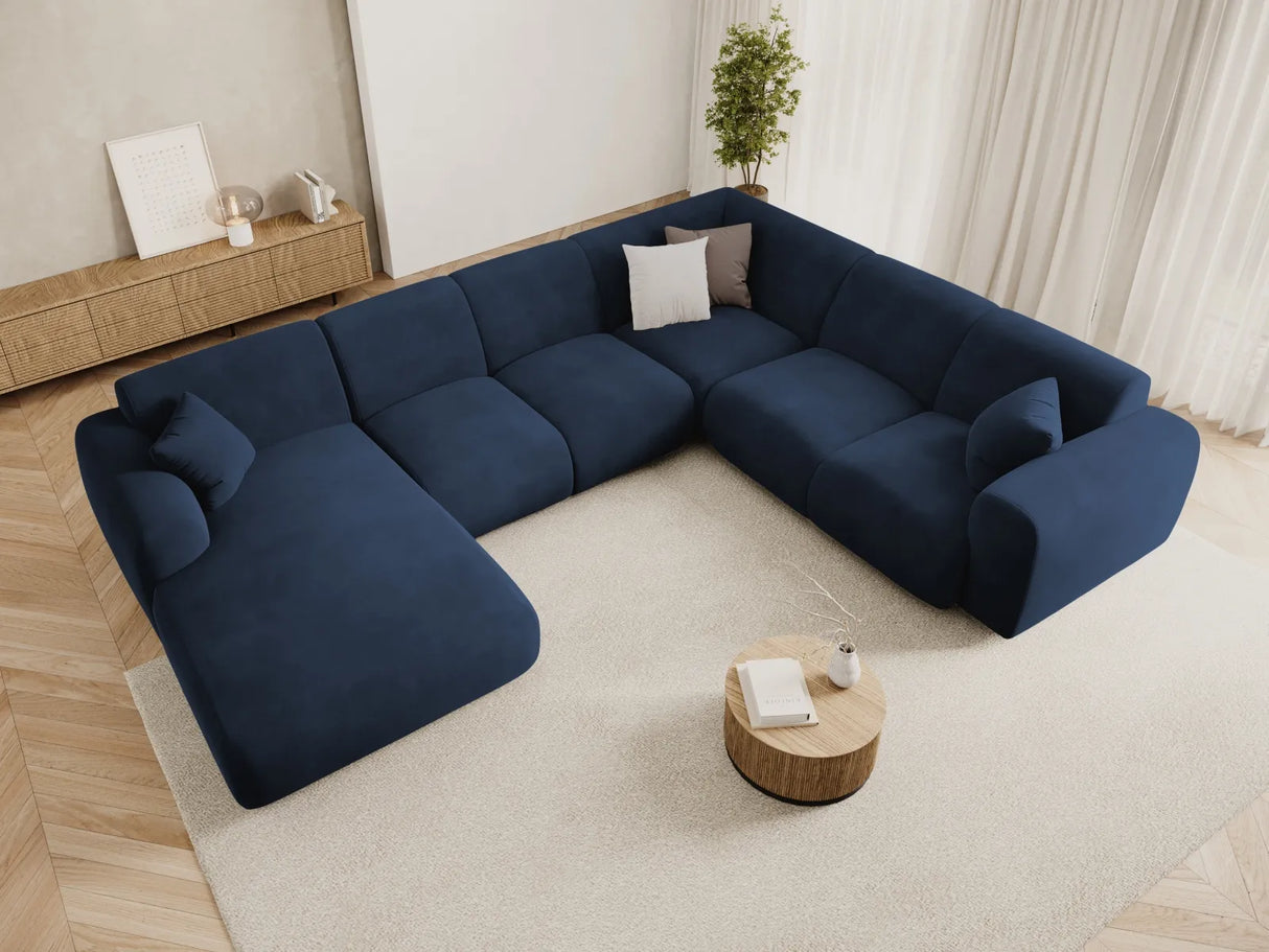 Nolio 6-Sitzer Panorama Ecksofa, Rechte Seite, aus Samt in Königsblau (Casino Deep Blue), Beine aus Schwarzes Plastik, 342x252x72 cm von Cosmopolitan Design – Bild 2