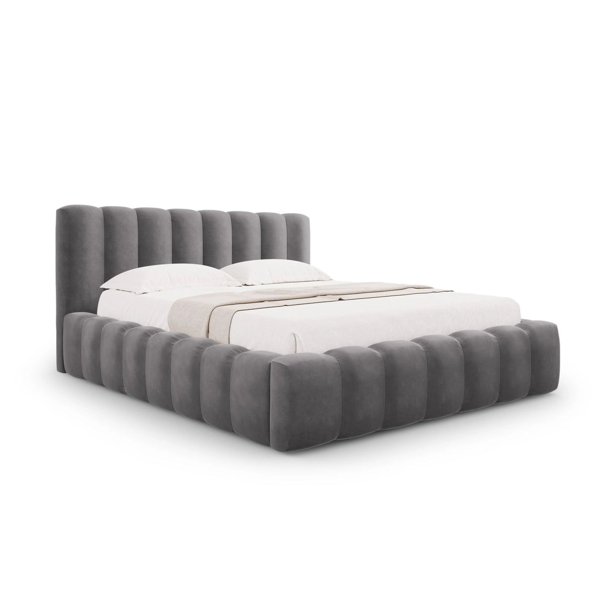 Palma Bett mit Kopfteil und Stauraum aus Samt in Grau (Bluvel 14), 160x200 cm von Cosmopolitan Design – Bild 1