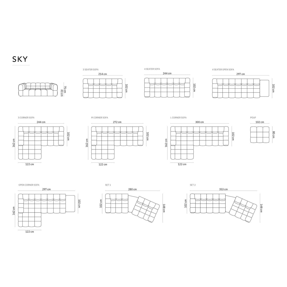 Sky Modulares 4-Sitzer Sofa, Linke Seite, aus Samt, 297x102 cm von Cosmopolitan Design – Bild 2