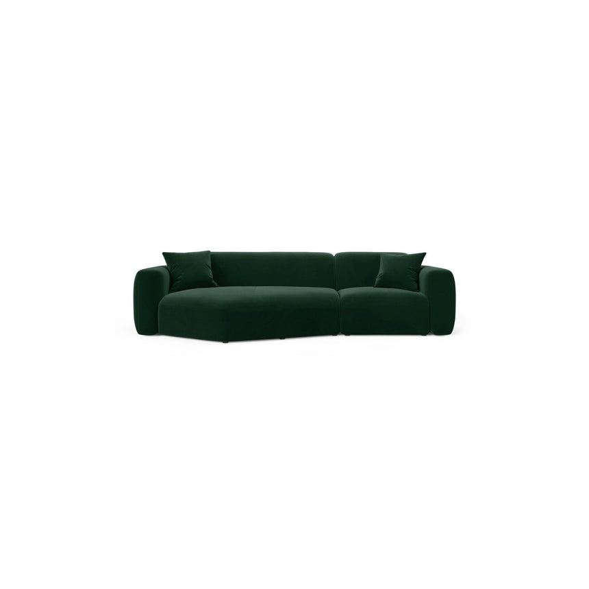 Strino 3-Sitzer Ecksofa, Linke Seite, aus Samt in Flaschengrün (Salvador 7), 308x136x78 cm von Cosmopolitan Design – Bild 1