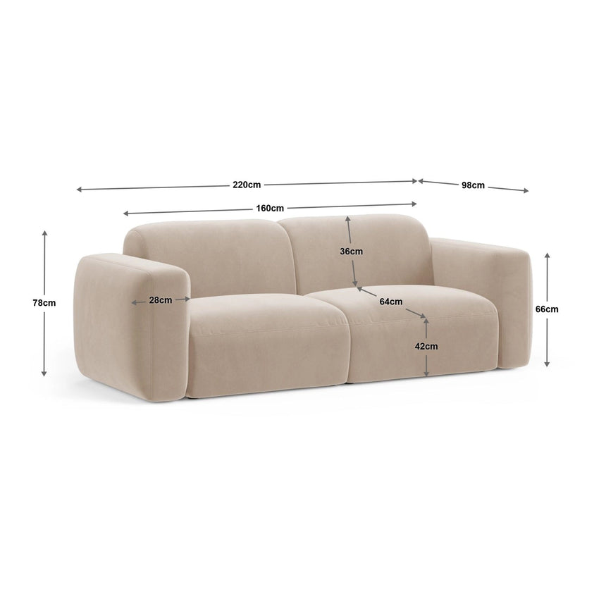 Strino 3-Sitzer Sofa aus Samt in Schwarz (Salvador 19), 220x98x78 cm von Cosmopolitan Design – Bild 2