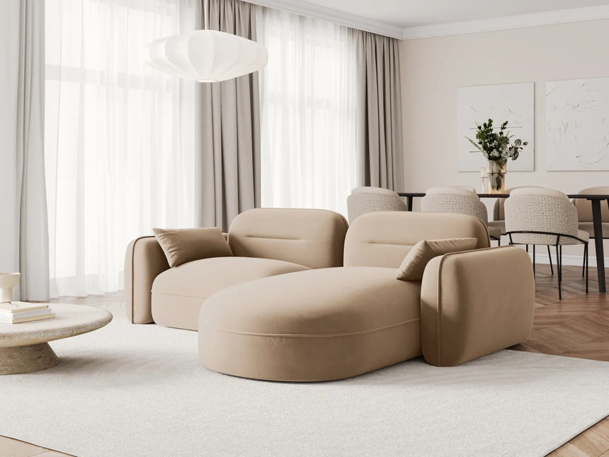 Sydney 3-Sitzer Ecksofa, Rechte Seite, aus Samt in Sand (Casino Lion), 230x165x70 cm von Cosmopolitan Design – Bild 2