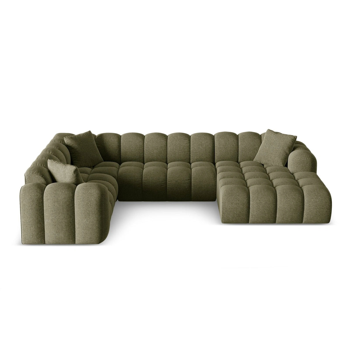 Treno 4-Sitzer Panorama Ecksofa, Linke Seite, aus Chenille in Grün (Eden 12 Olive), Beine aus Schwarzes Plastik, 330x240x70 cm von Cosmopolitan Design – Bild 1