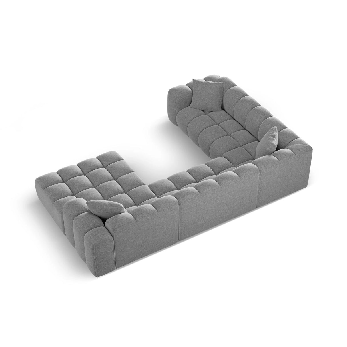 Treno 4-Sitzer Panorama Ecksofa, Linke Seite, aus Chenille in Hellgrau (Eden 18 Grey), Beine aus Schwarzes Plastik, 330x240x70 cm von Cosmopolitan Design – Bild 5