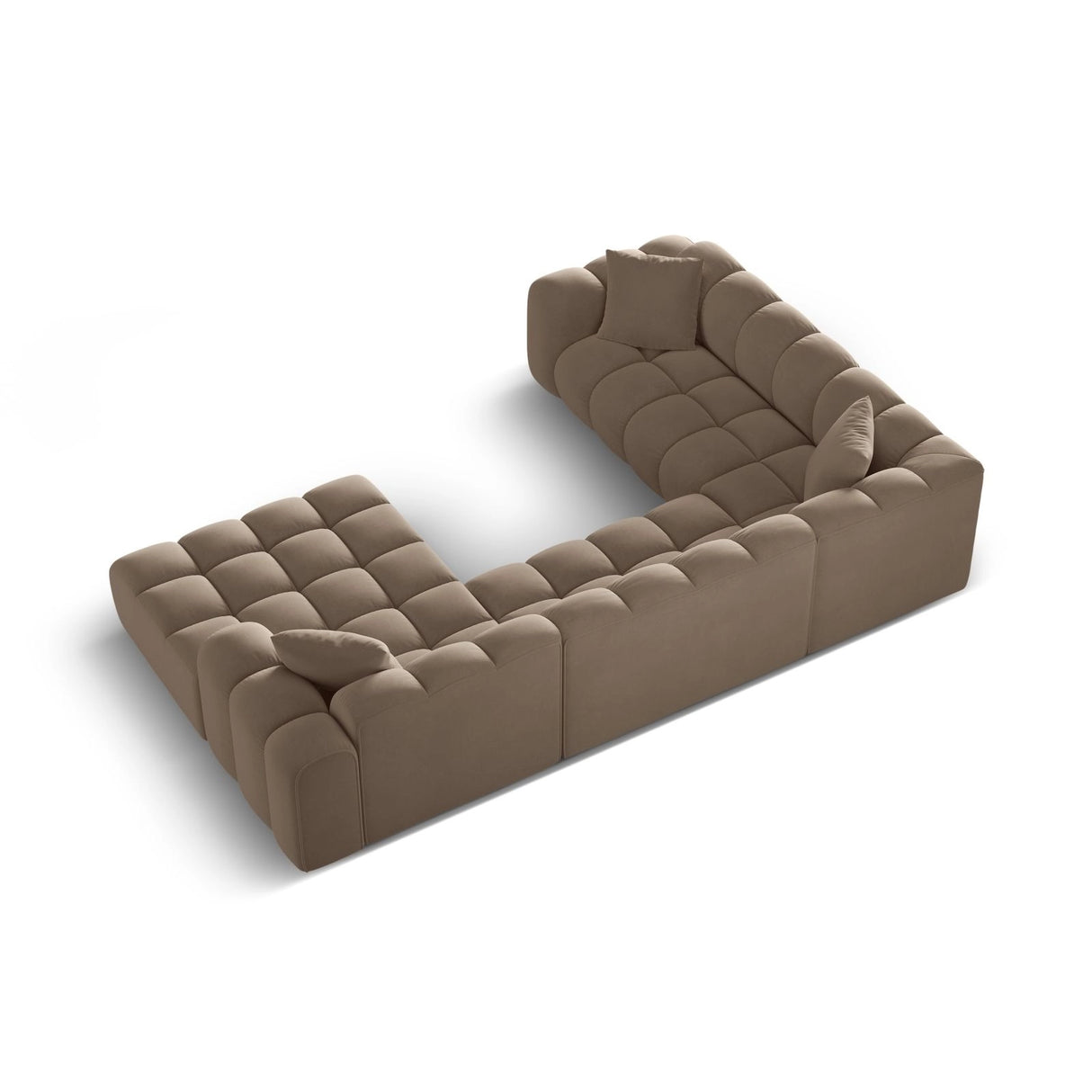 Treno 4-Sitzer Panorama Ecksofa, Linke Seite, aus Samt in Cappuccino (Bluvel 40), Beine aus Schwarzes Plastik, 330x240x70 cm von Cosmopolitan Design – Bild 5