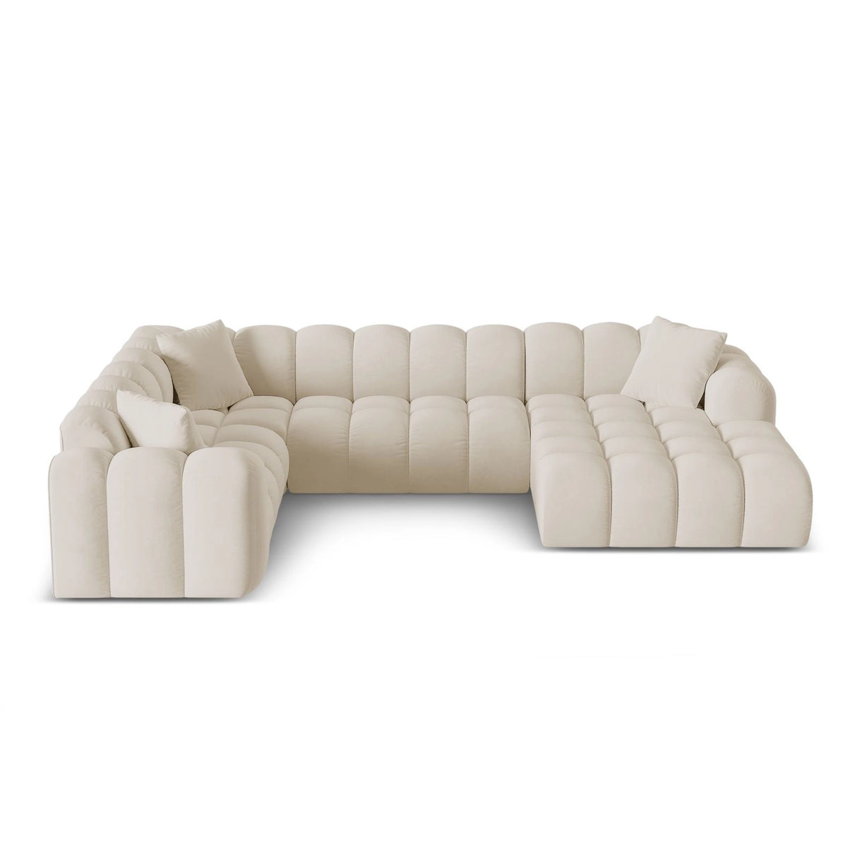 Treno 4-Sitzer Panorama Ecksofa, Linke Seite, aus Samt in Dunkelbeige (Bluvel 30), Beine aus Schwarzes Plastik, 330x240x70 cm von Cosmopolitan Design – Bild 1