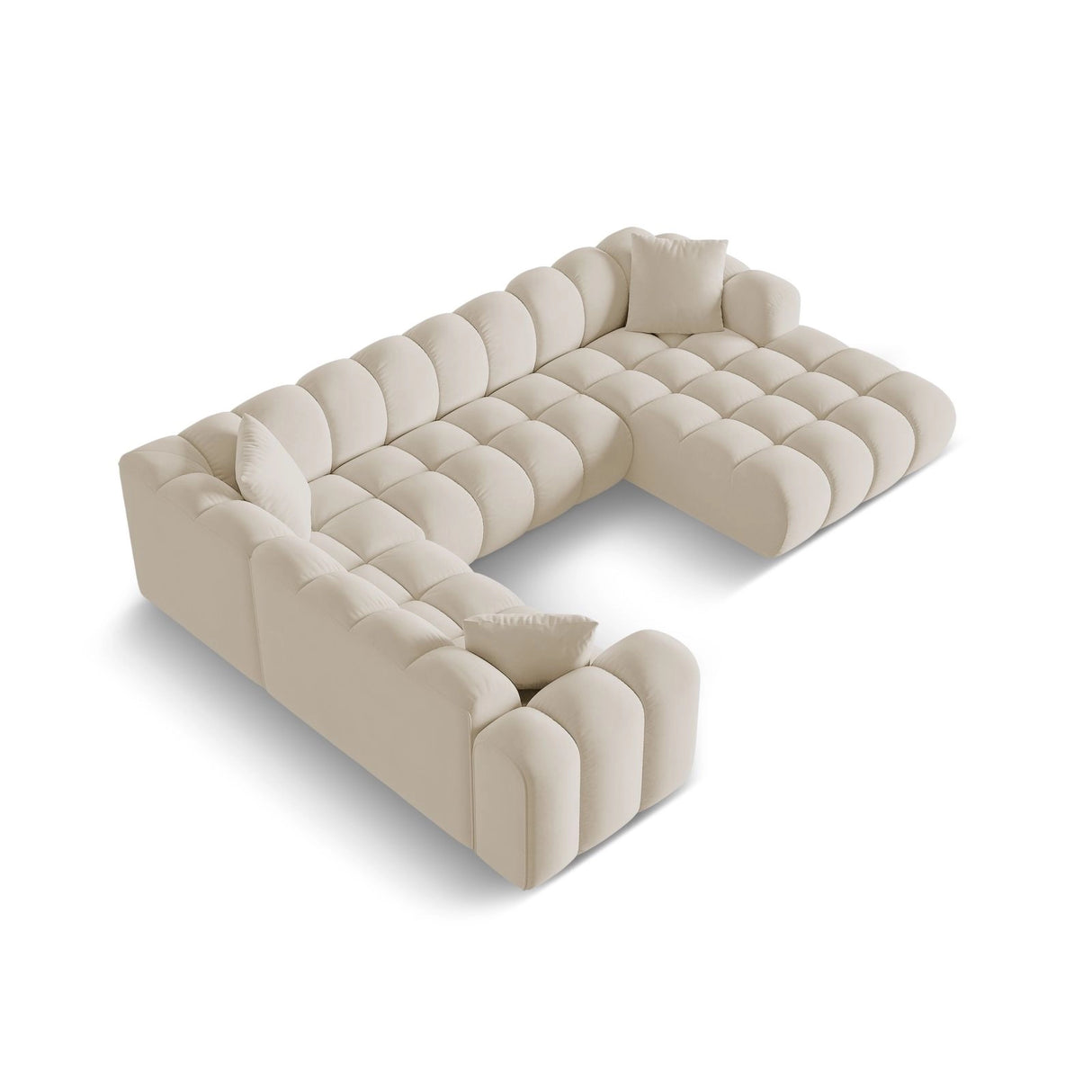 Treno 4-Sitzer Panorama Ecksofa, Linke Seite, aus Samt in Dunkelbeige (Bluvel 30), Beine aus Schwarzes Plastik, 330x240x70 cm von Cosmopolitan Design – Bild 4