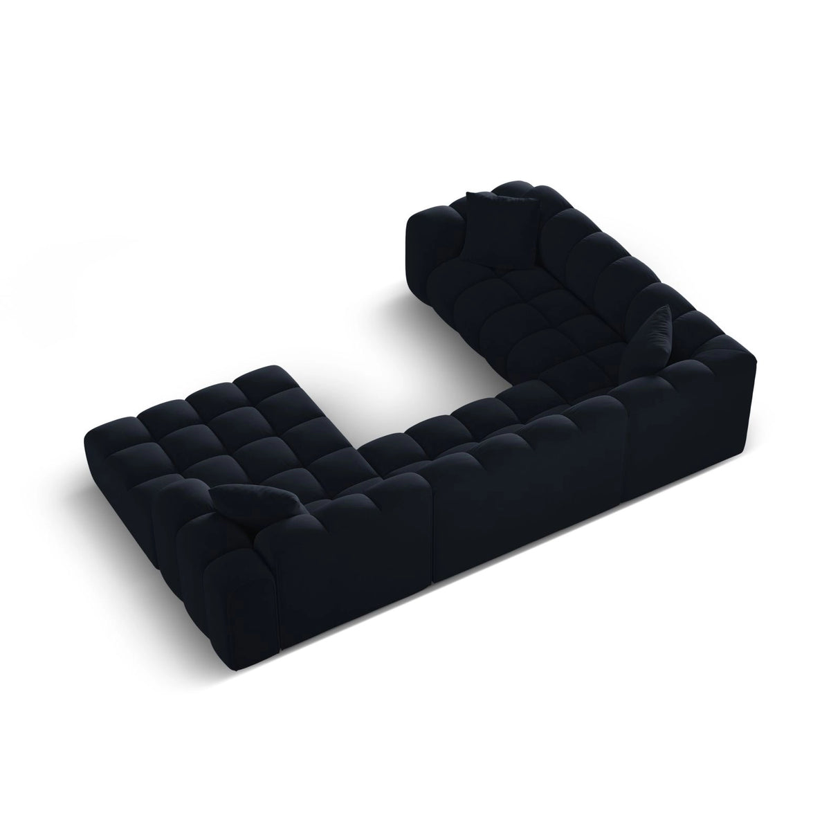 Treno 4-Sitzer Panorama Ecksofa, Linke Seite, aus Samt in Dunkelblau (Bluvel 89), Beine aus Schwarzes Plastik, 330x240x70 cm von Cosmopolitan Design – Bild 5