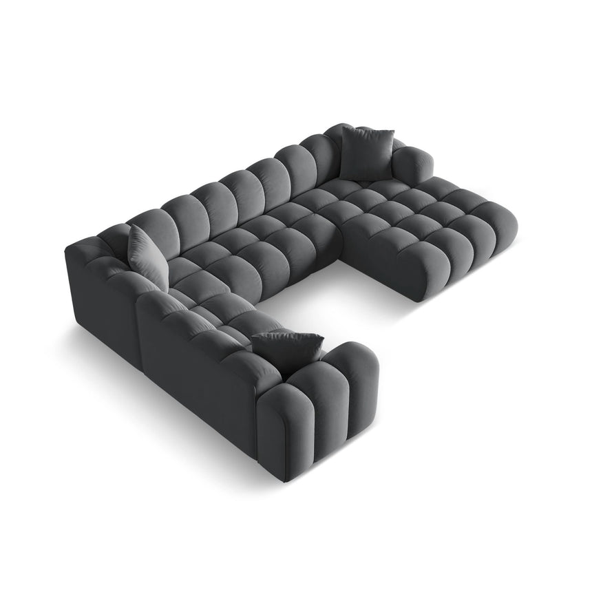 Treno 4-Sitzer Panorama Ecksofa, Linke Seite, aus Samt in Grau (Bluvel 14), Beine aus Schwarzes Plastik, 330x240x70 cm von Cosmopolitan Design – Bild 4