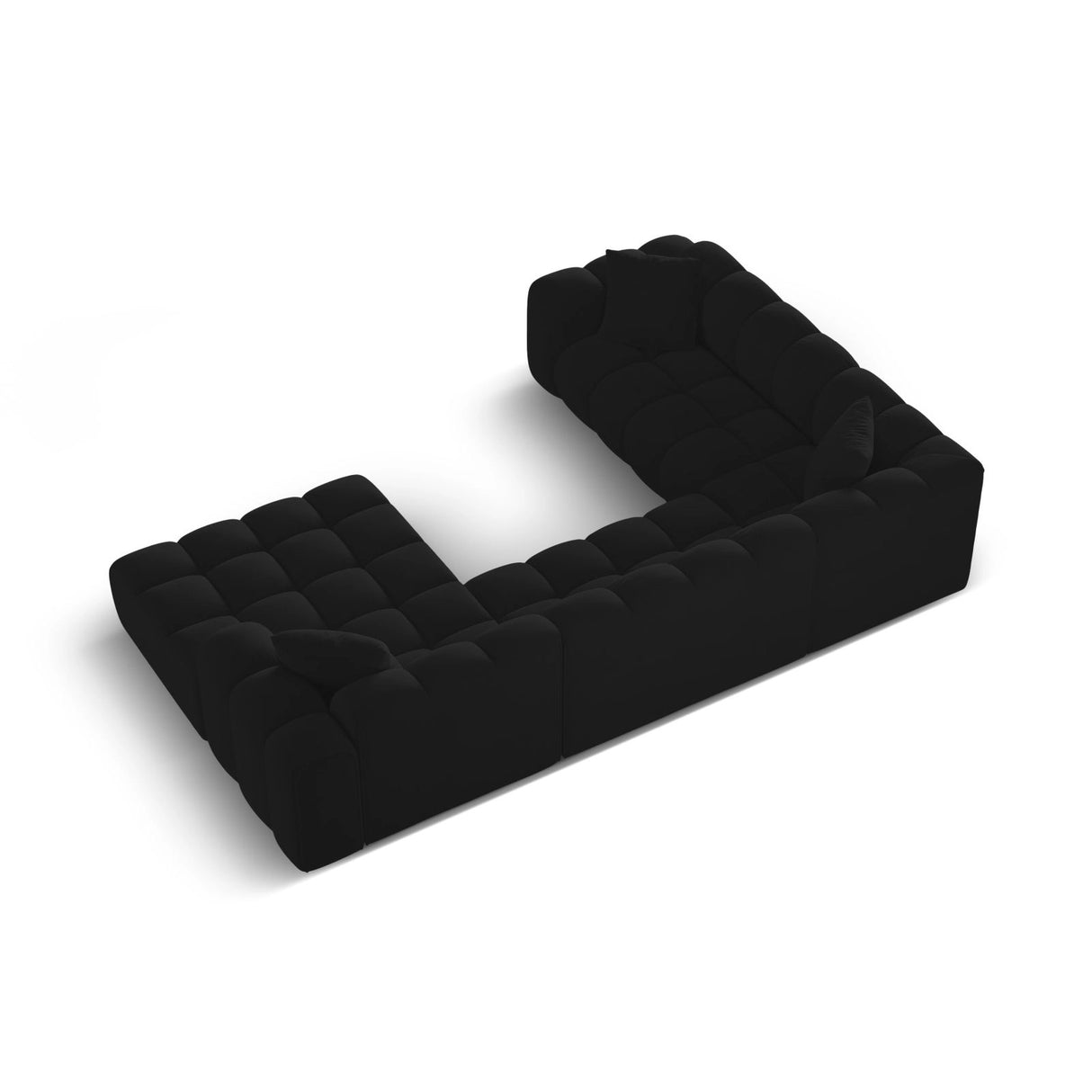 Treno 4-Sitzer Panorama Ecksofa, Linke Seite, aus Samt in Schwarz (Bluvel 19), Beine aus Schwarzes Plastik, 330x240x70 cm von Cosmopolitan Design – Bild 5