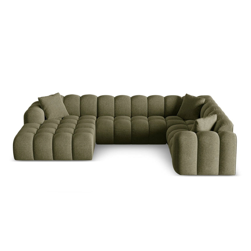 Treno 4-Sitzer Panorama Ecksofa, Rechte Seite, aus Chenille in Grün (Eden 12 Olive), Beine aus Schwarzes Plastik, 330x240x70 cm von Cosmopolitan Design – Bild 1