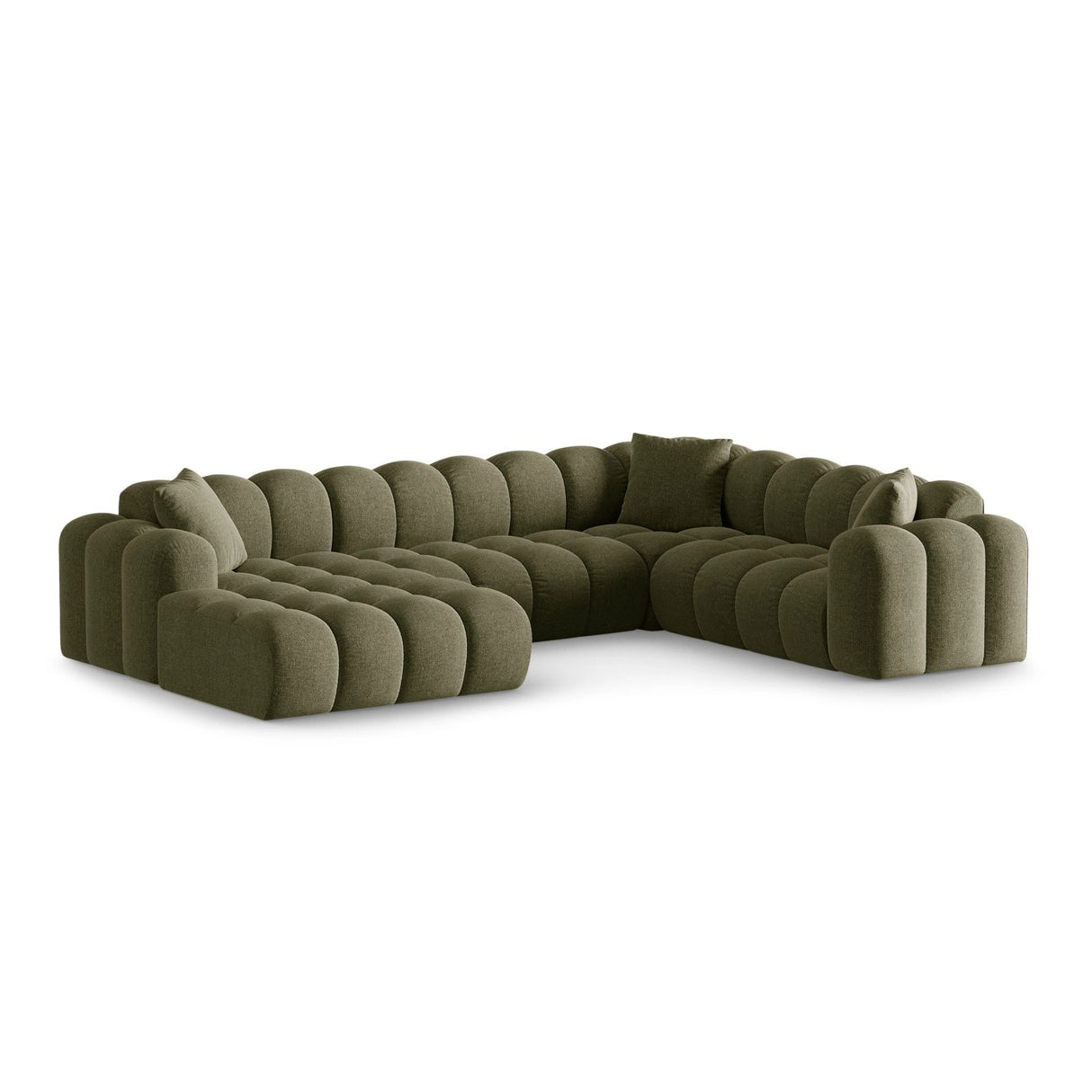 Treno 4-Sitzer Panorama Ecksofa, Rechte Seite, aus Chenille in Grün (Eden 12 Olive), Beine aus Schwarzes Plastik, 330x240x70 cm von Cosmopolitan Design – Bild 3