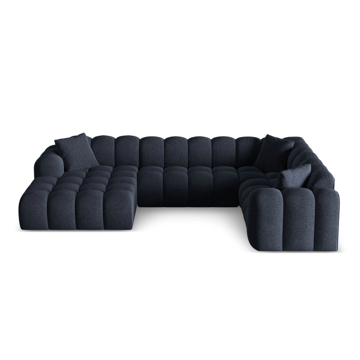 Treno 4-Sitzer Panorama Ecksofa, Rechte Seite, aus Chenille in Marineblau (Eden 16 Deep Blue), Beine aus Schwarzes Plastik, 330x240x70 cm von Cosmopolitan Design – Bild 1
