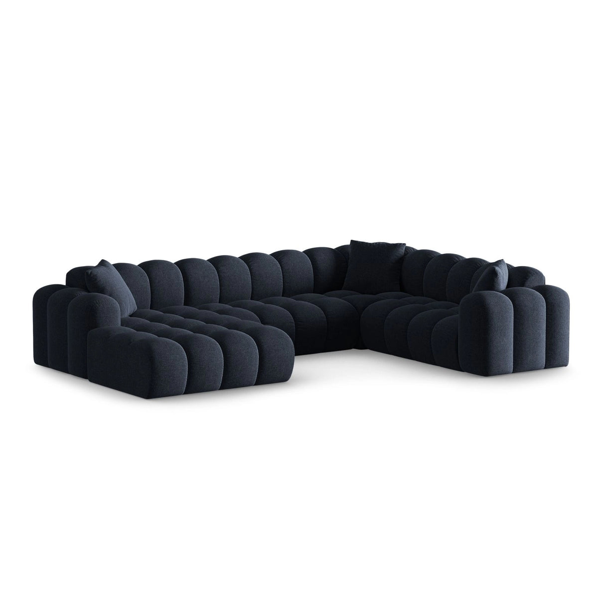 Treno 4-Sitzer Panorama Ecksofa, Rechte Seite, aus Chenille in Marineblau (Eden 16 Deep Blue), Beine aus Schwarzes Plastik, 330x240x70 cm von Cosmopolitan Design – Bild 3