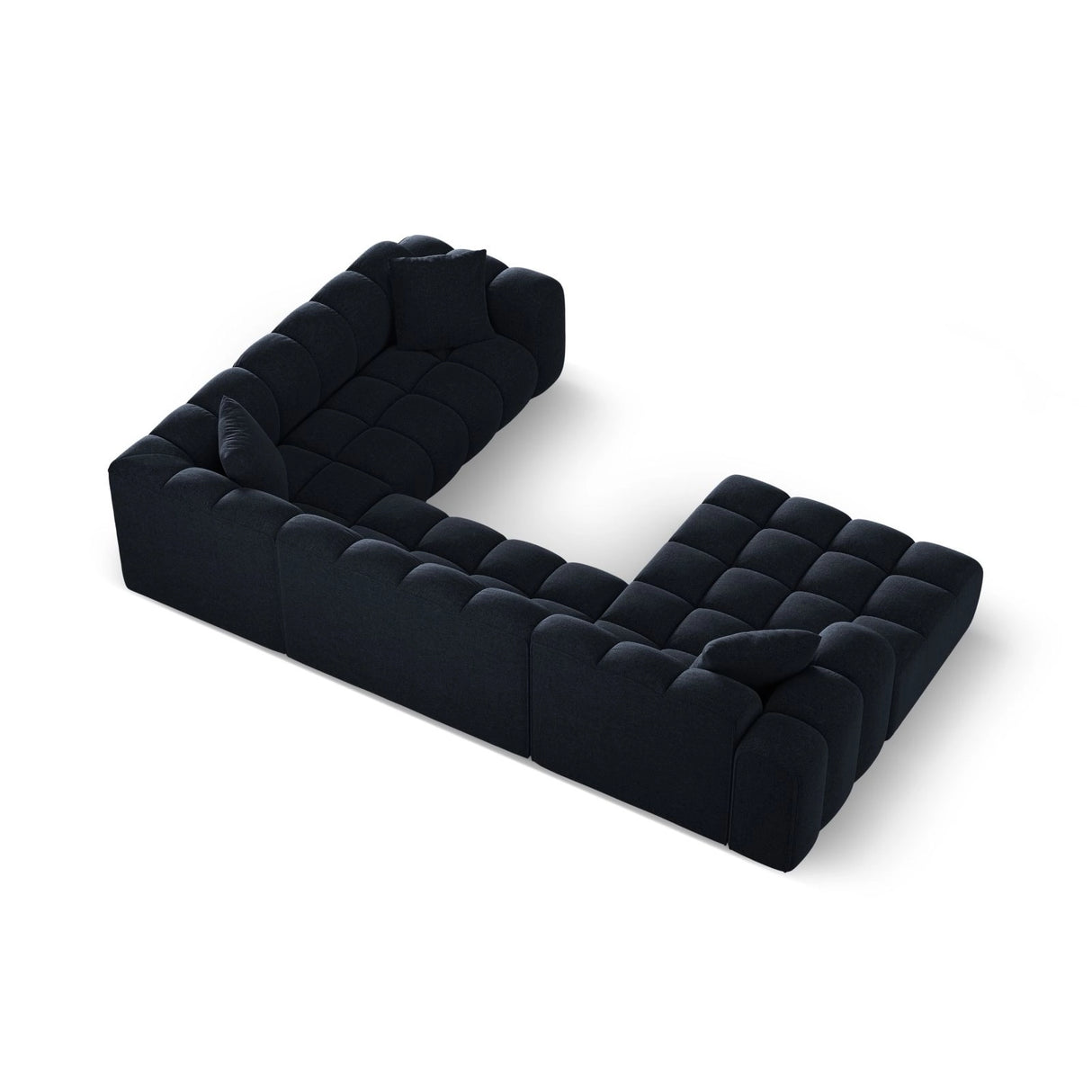 Treno 4-Sitzer Panorama Ecksofa, Rechte Seite, aus Chenille in Marineblau (Eden 16 Deep Blue), Beine aus Schwarzes Plastik, 330x240x70 cm von Cosmopolitan Design – Bild 5