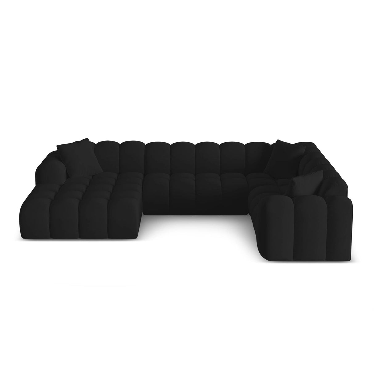 Treno 4-Sitzer Panorama Ecksofa, Rechte Seite, aus Samt in Schwarz (Bluvel 19), Beine aus Schwarzes Plastik, 330x240x70 cm von Cosmopolitan Design – Bild 1