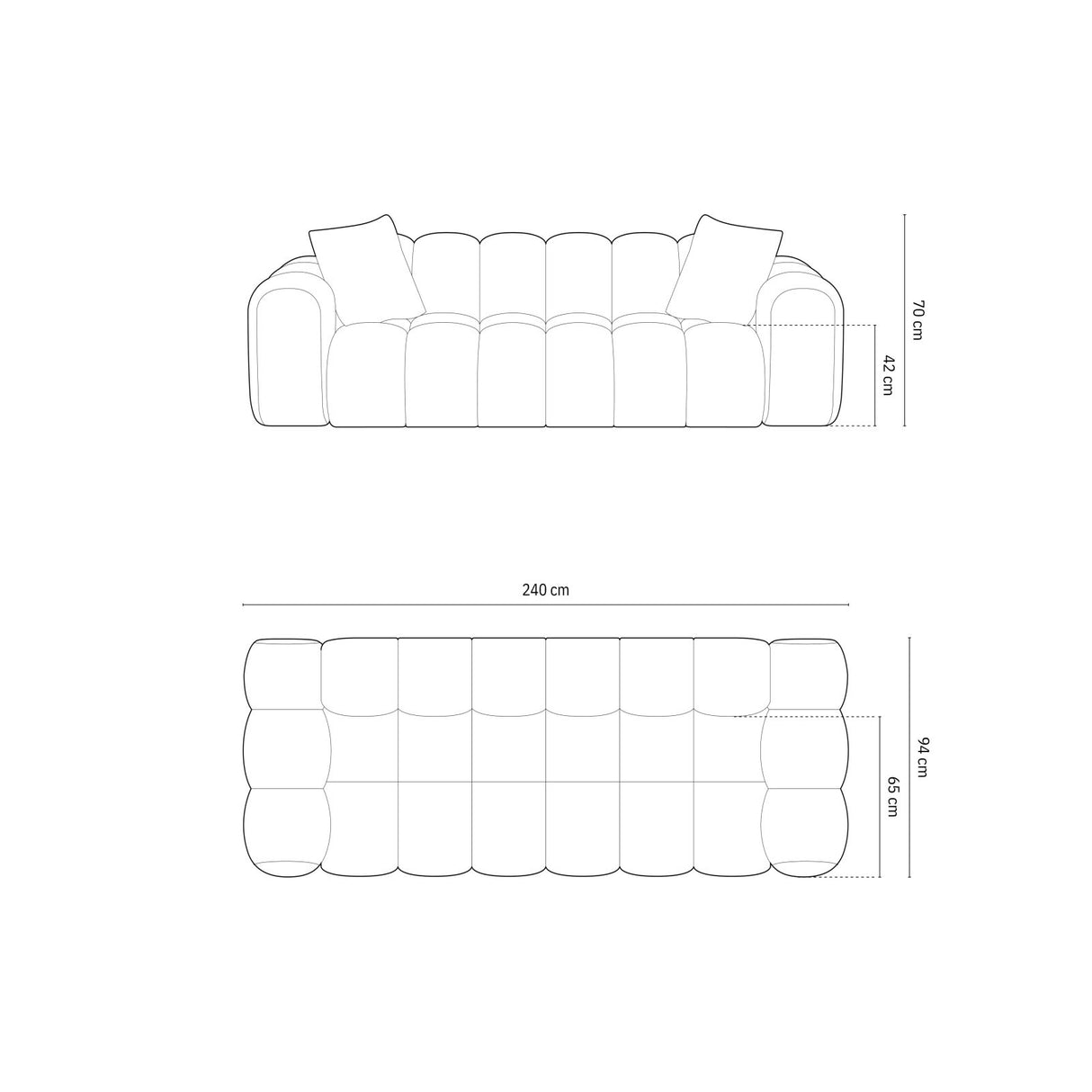 Treno 4-Sitzer Sofa aus Samt in Grau (Bluvel 14), 240x94x70 cm von Cosmopolitan Design – Bild 3