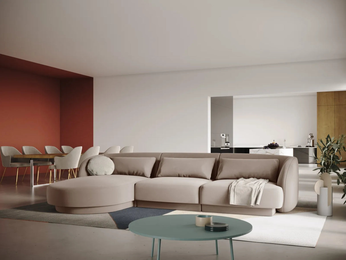 Tulum 4-Sitzer Ecksofa, Linke Seite, aus Samt in Beige (Bluvel 28), 255x156x70 cm von Cosmopolitan Design – Bild 2