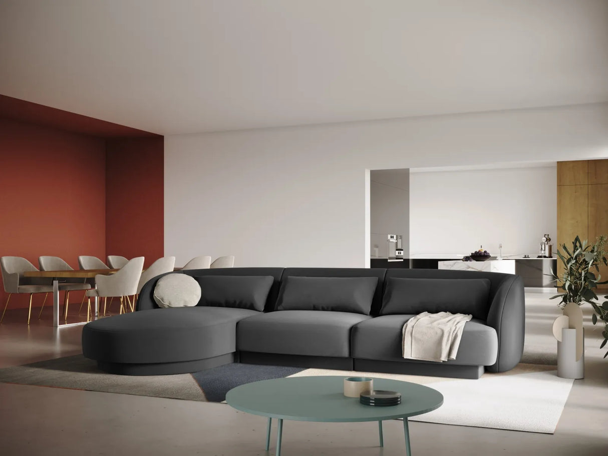 Tulum 4-Sitzer Ecksofa, Linke Seite, aus Samt in Grau (Bluvel 14), 255x156x70 cm von Cosmopolitan Design – Bild 2