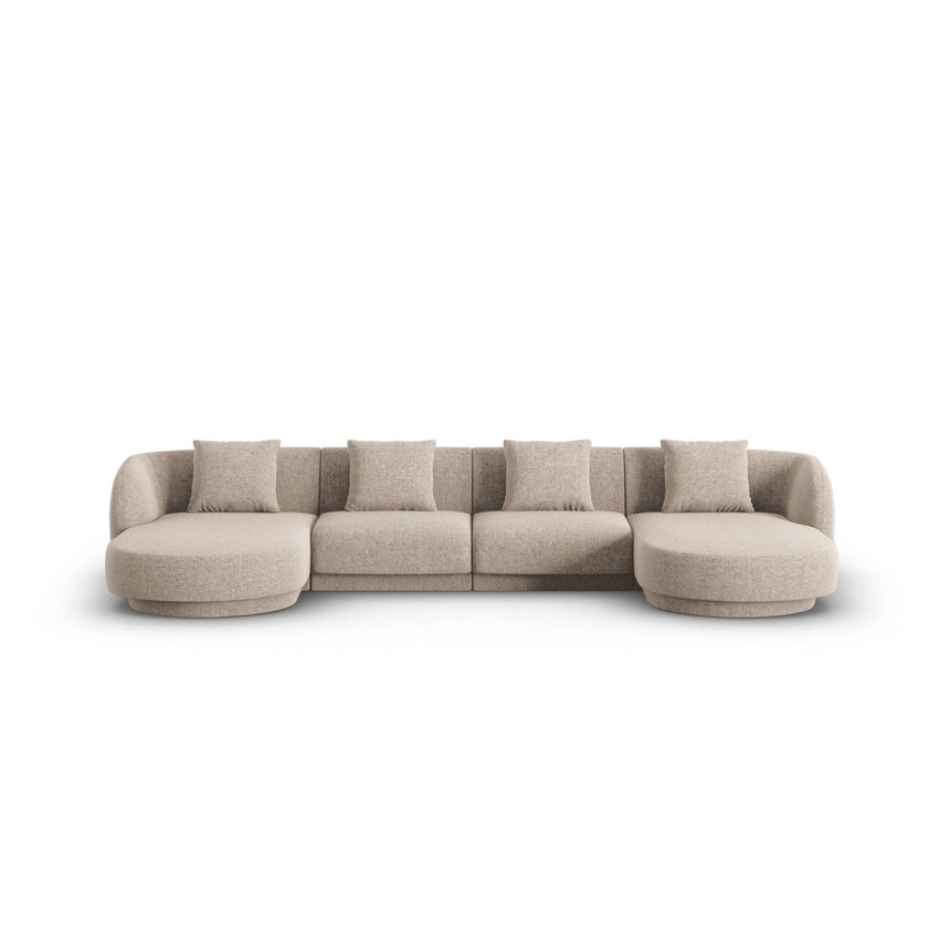 Tulum 5-Sitzer Panorama Sofa aus Chenille in Beige (Haga 30), Beine in Schwarzes Plastik, 330x156x70 cm von Cosmopolitan Design – Bild 1