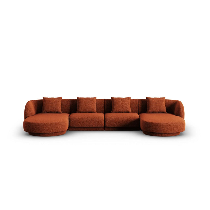 Tulum 5-Sitzer Panorama Sofa aus Chenille in Terrakotta (Haga 44), Beine in Schwarzes Plastik, 330x156x70 cm von Cosmopolitan Design – Bild 1