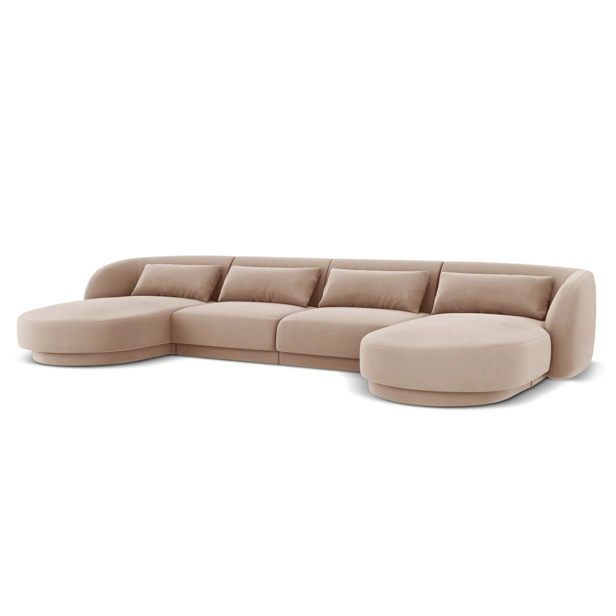 Tulum 5-Sitzer Panorama Sofa aus Samt in Beige (Bluvel 28), Beine in Schwarzes Plastik, 330x156x70 cm von Cosmopolitan Design – Bild 4